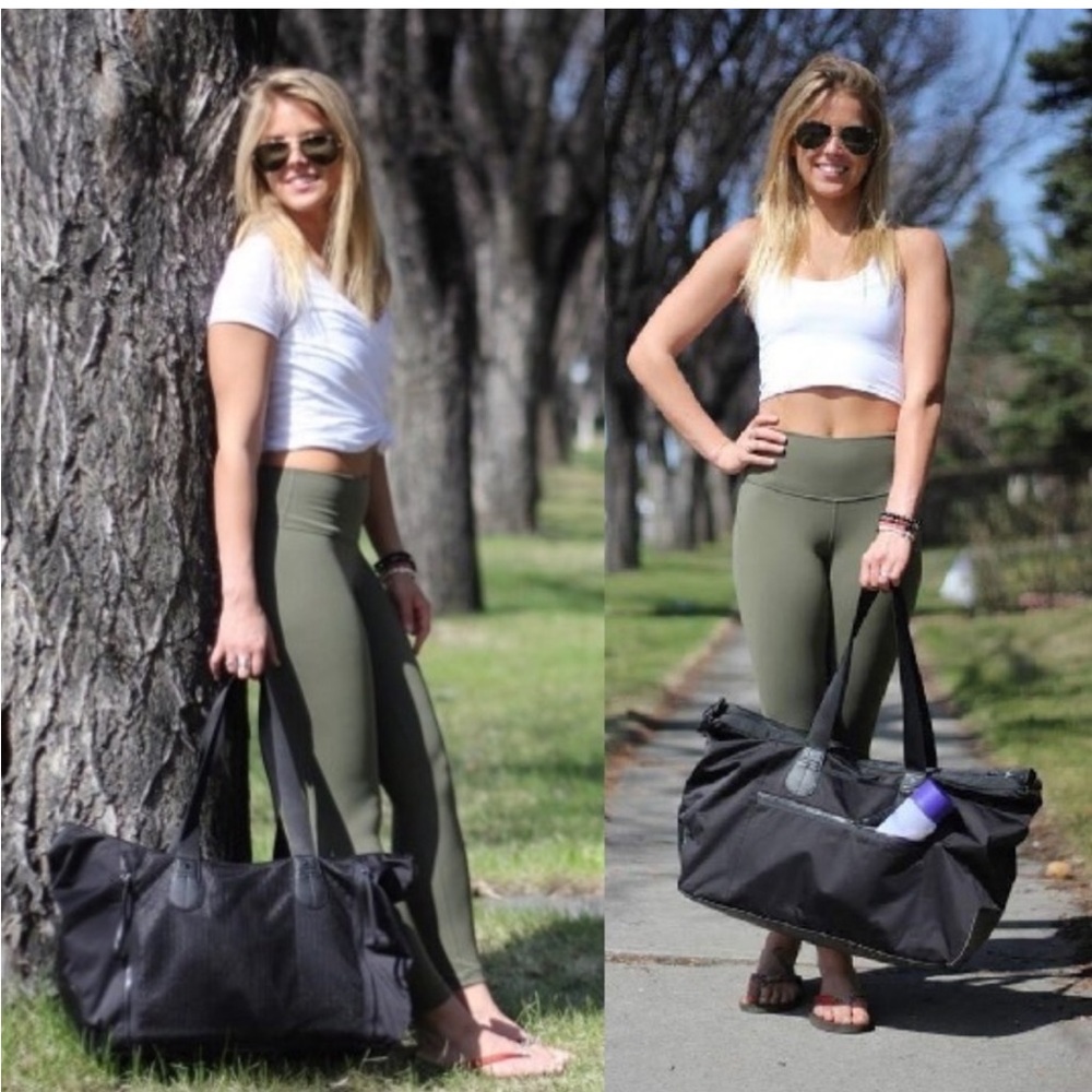 Lululemon Olive Green Luon High Waist Leggings Pants Crop Gym Sz 4 - Picture 2 of 7